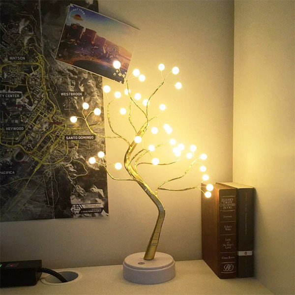 Светильник LED настольный ночник дерево жемчужное золотое