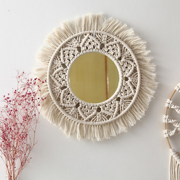 Дзеркало макраме кругле small white