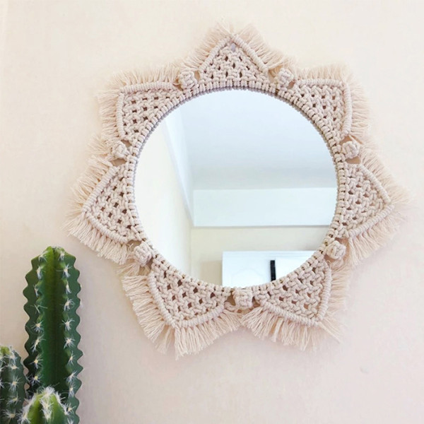 Дзеркало макраме mandala small white